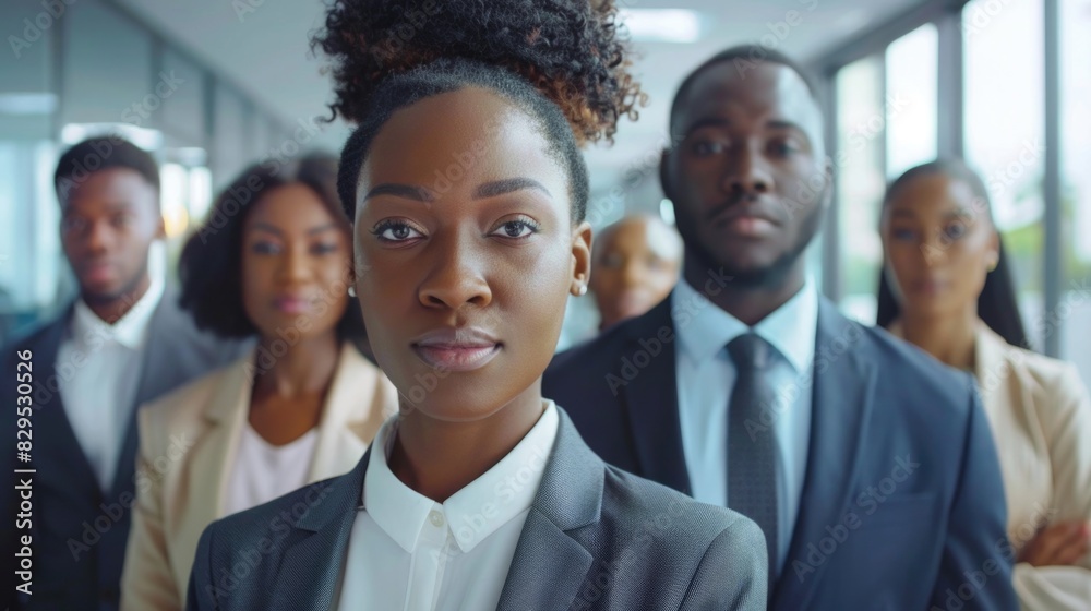 Obraz premium Corporate Professionals Working and Meeting in Office Corridor. Diverse Team of Colleagues: African, Black, and Caucasian Businessmen and Businesswomen