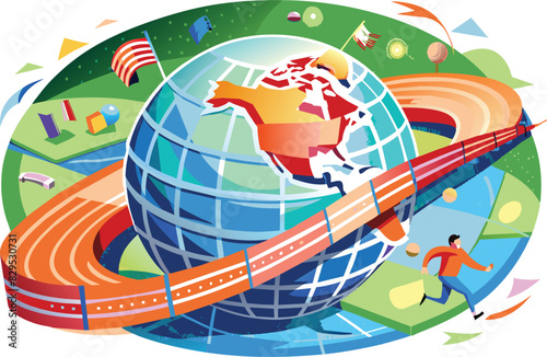 Racing around the world, flat illustration, vector illustration.