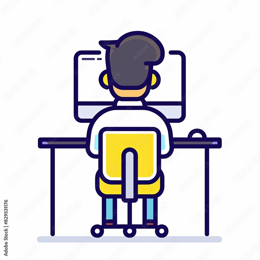 A man is sitting at a desk with a computer monitor in front of him A man is sitting at a desk with a computer monitor in front of him