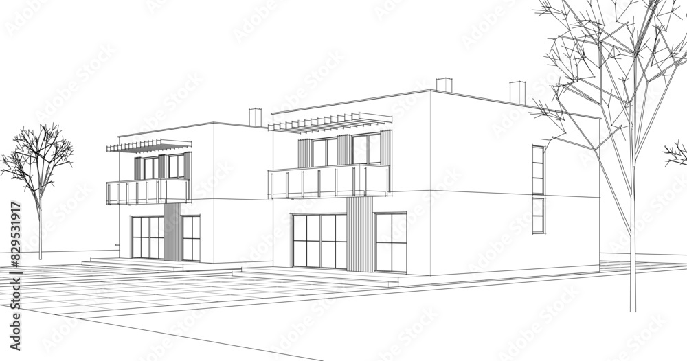 residential modern architecture 3d illustration