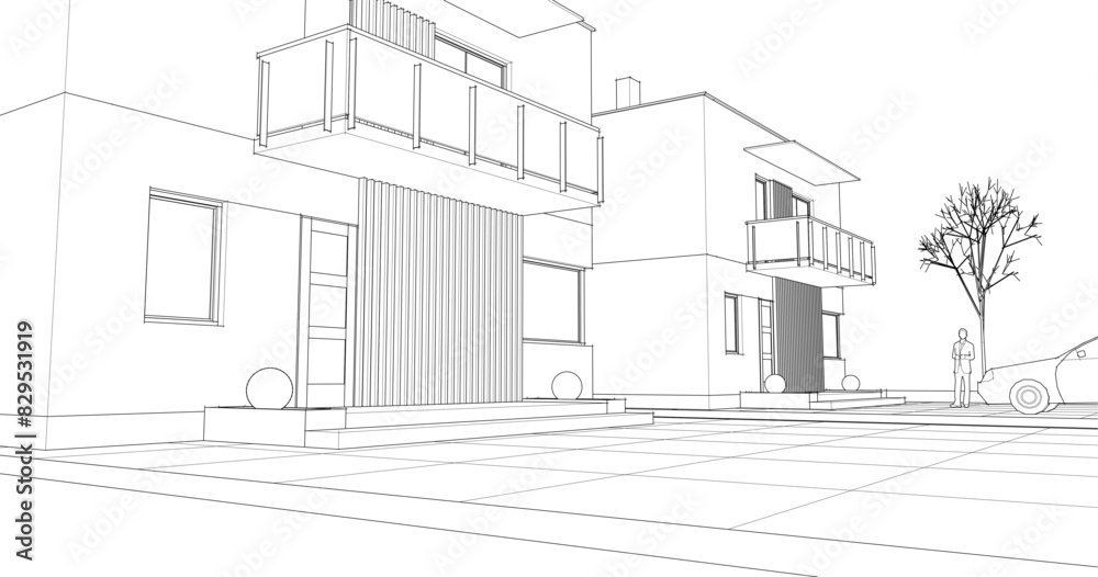 residential modern architecture 3d illustration