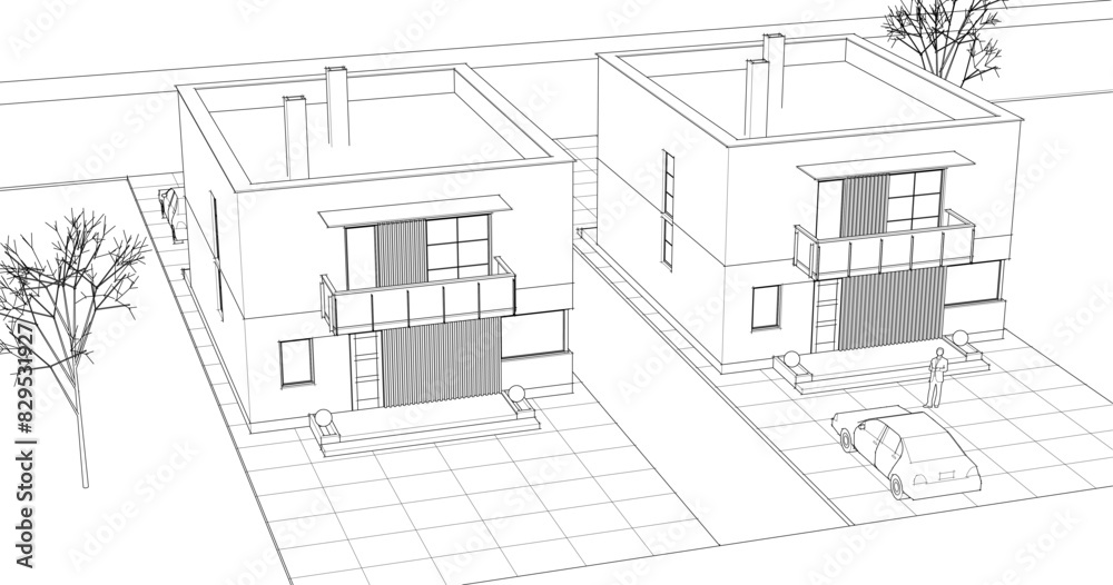 residential modern architecture 3d illustration