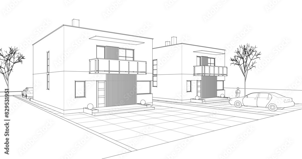 residential modern architecture 3d illustration