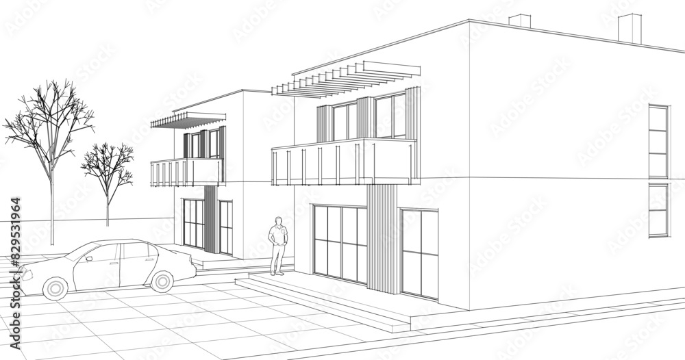 residential modern architecture 3d illustration residential modern architecture 3d illustration