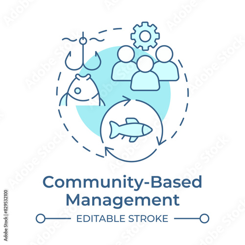 Community-based management soft blue concept icon. Social organization, fisheries control. Round shape line illustration. Abstract idea. Graphic design. Easy to use in infographic, presentation