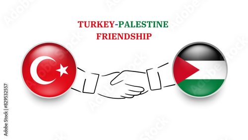 Turkey And Palestine flags in circle with shake hand. Turkey And Palestine friendship. Turkish And Palestinei flags, isolated on white background. Vecto photo