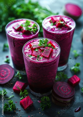 Wallpaper Mural Beetroot Smoothie - Deep pink/purple with beetroot slices and a parsley garnish.  Torontodigital.ca