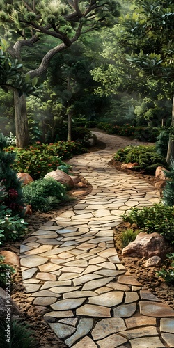 Stone path in a magical forest
