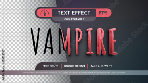 Red Vampire Text Effect, Graphic Style. Vector Mockup and Template. Slogan and Brand Company.