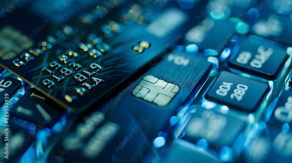 A close-up of a credit card being used for an online transaction, with financial data on a laptop screen. A close-up of a credit card being used for an online transaction, with financial data on a laptop screen.
