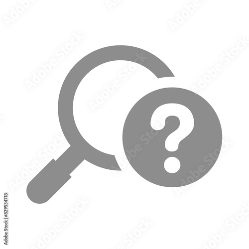 Search magnifying glass and question mark. Searching in manual or internet vector icon.