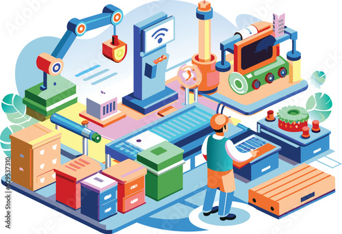 Supplies factory automation, flat illustration, vector illustration.