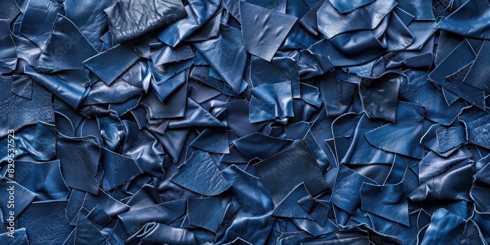 A composition of indigo blue leather scraps, reminiscent of a starry night sky, sparking imagination and wonder.