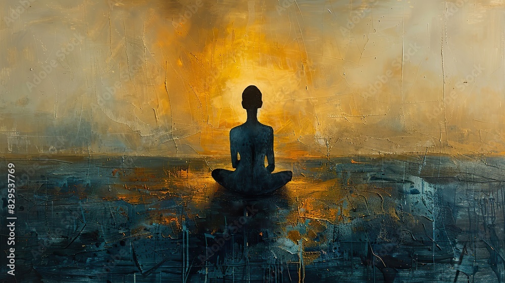 Obraz premium An abstract depiction of a figure in a meditative pose.