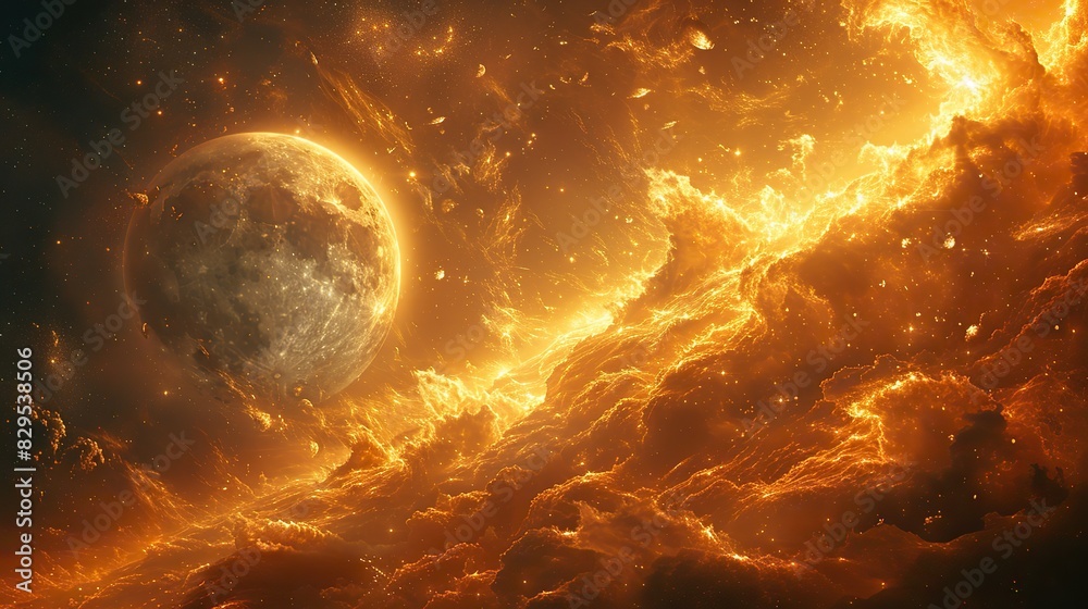 Obraz premium An abstract depiction of a celestial scene with a radiant moon.