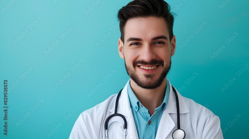 Joyful Young Doctor Exuding Expertise and Care in Vibrant Medical Setting