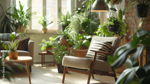 Cozy Living Room with Indoor Plants and Sunlight