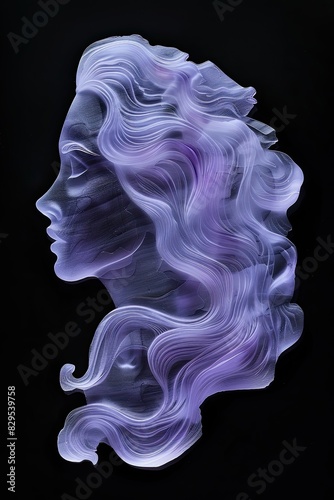 Image of sea glass celestial aquatic ethereal woman with light purple flowing hair on black background