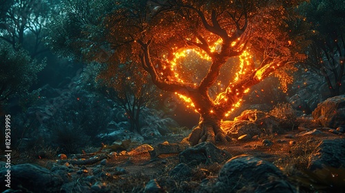 An image of a tree with branches forming a glowing heart.