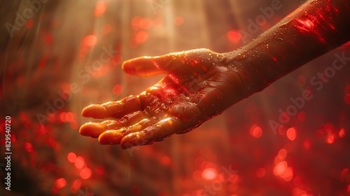 A conceptual depiction of a hand reaching out to a beam of light.