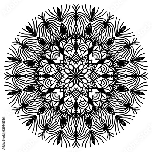 mandala circle pattern vintage decorative pattern indian skin painting tattoo oriental art Mandala floral coloring page for adults relaxation, black and white mandala coloring page hand drawn outlined