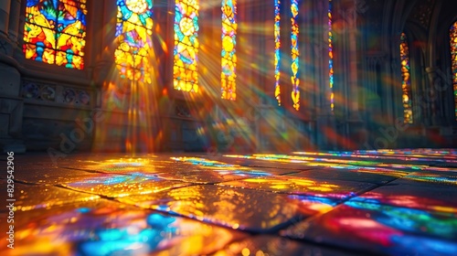 An ethereal light shining through a stained glass window.