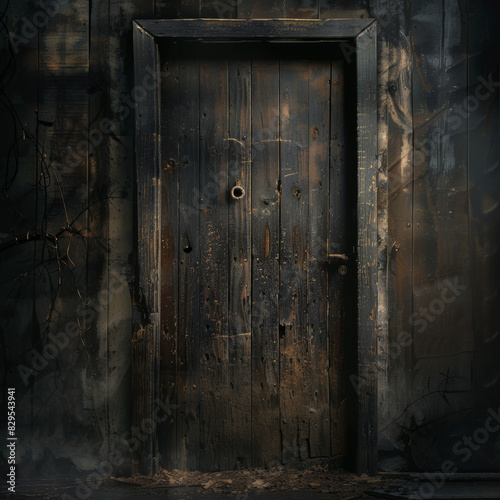 eerie old wooden door and spooky atmosphere for Halloween backgrounds