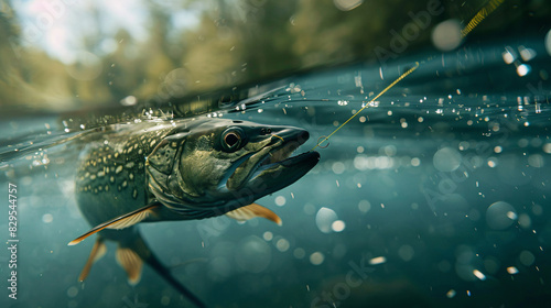 a fish with a fishing line in the mouth