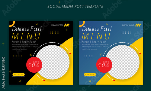 Flat design instagram posts food menu design template