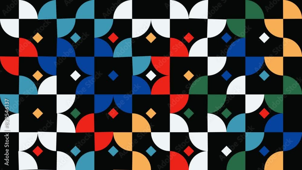 Colorful Geometric Pattern with Abstract Shapes and Diamonds on Black ...