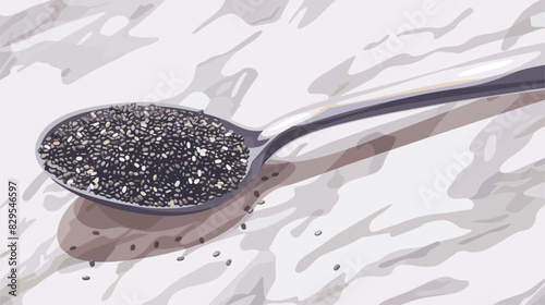 Spoon with chia seeds on marble table closeup Cartoon
