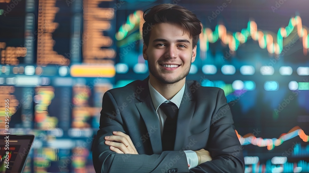 Fototapeta premium Young Financial Analyst Thriving in Colorful Business Environment