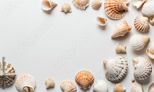 Seashells arranged on white background. © Dmitriy