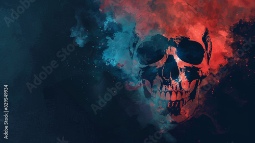 Edgy Watercolor Skull Art with Bold Outline, Horror Themes, Gothic Designs, and Alternative Culture photo