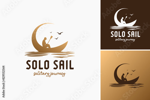 Solo Sail: Solitary Journey Logo: A serene design with a lone sailboat on calm waters, symbolizing independence and introspection. Ideal for solo travel agencies, personal development coaches,