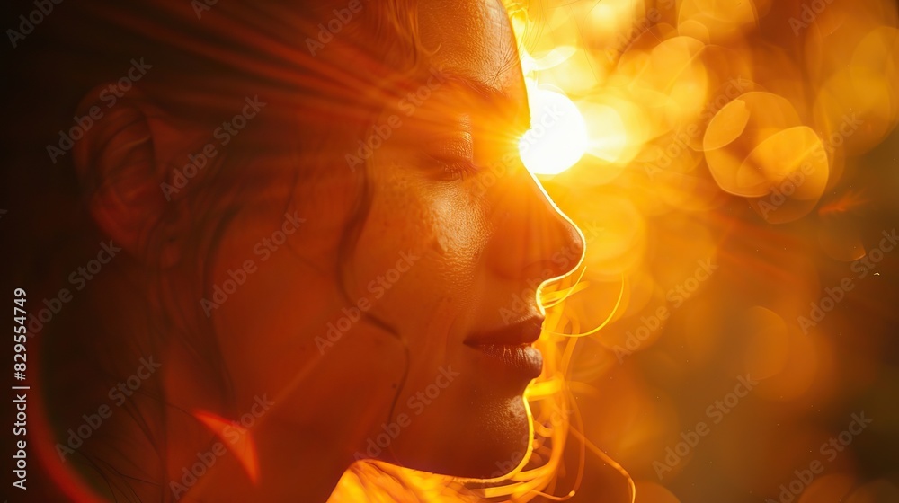 A radiant light shining from within a serene figure. A radiant light shining from within a serene figure.