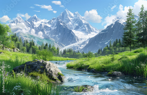 mountain landscape with lake. Created with Ai