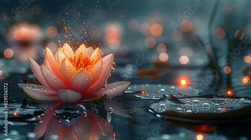 A glowing lotus flower in a peaceful pond.