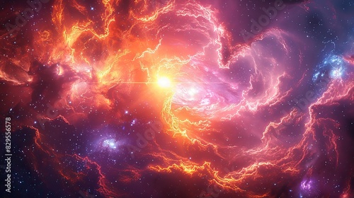 A celestial scene with a radiant sunburst.