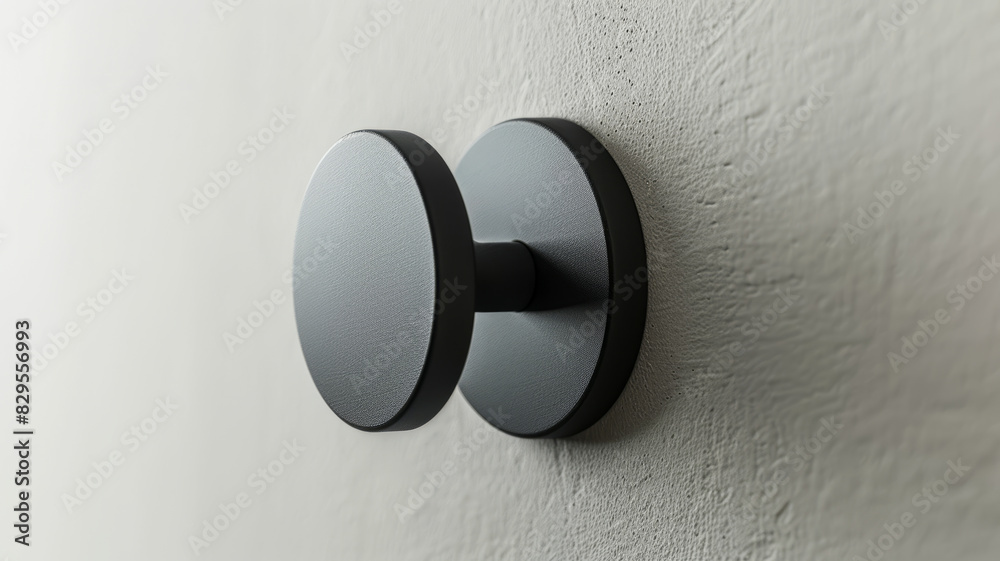 Round metallic door handle on a wall, close-up view. Round metallic door handle on a wall, close-up view.