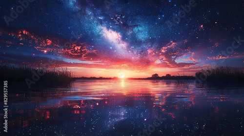 A celestial landscape with a luminous sky. photo