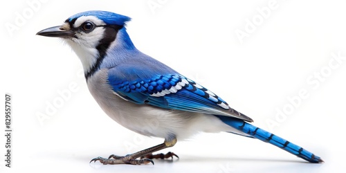 Blue jay standing on a white background photo