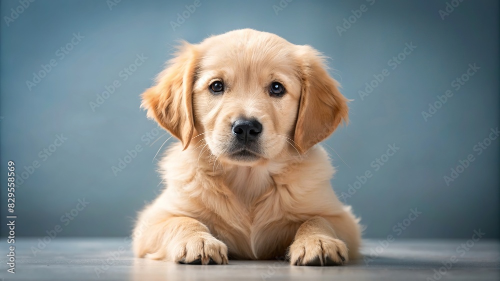 Adorable young golden retriever pup on clear backdrop