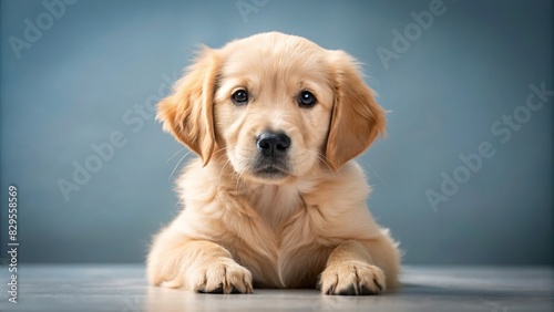 Adorable young golden retriever pup on clear backdrop
