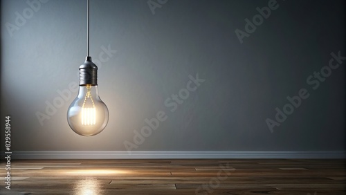 A single light bulb hanging from the ceiling in an empty room photo