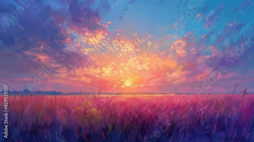 The setting sun casts a warm glow over a field of lavender  creating a breathtaking scene of natural beauty.