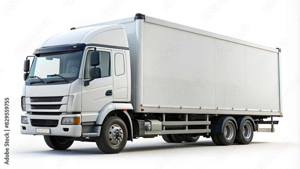 Blank white delivery truck with plain trailer