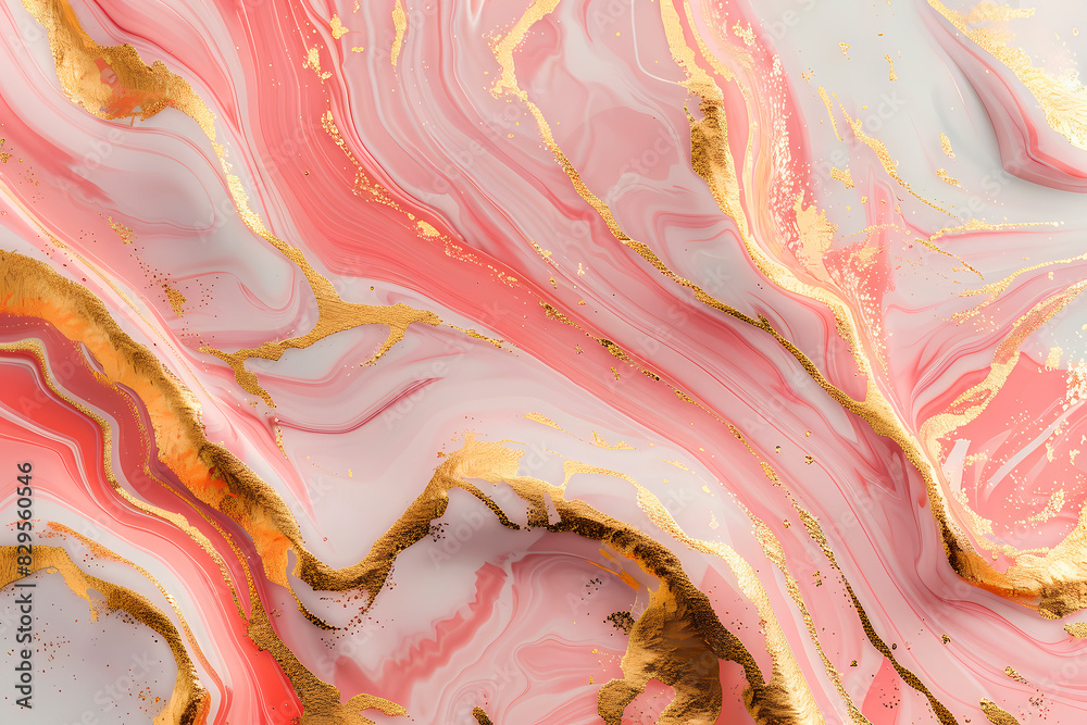 Obraz premium A visually captivating abstract design with swirling pink and gold accents, resembling marble or agate with a luxurious touch