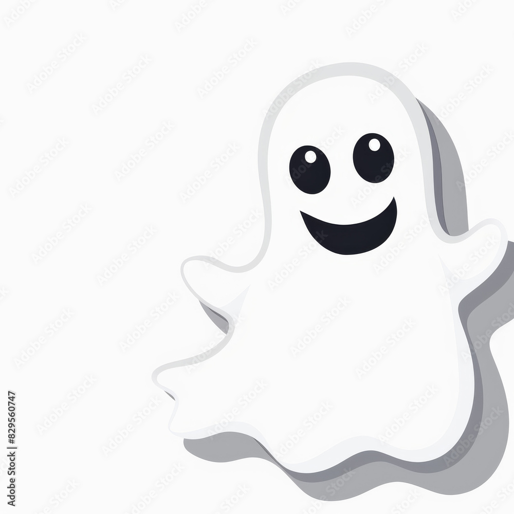 Minimalist Ghost Shape with Friendly Face on White Background Minimalist Ghost Shape with Friendly Face on White Background