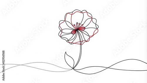 Hand drawn decorative poppy in a minimalist doodle style, created with one continuous line, perfect for artistic backgrounds and floral designs